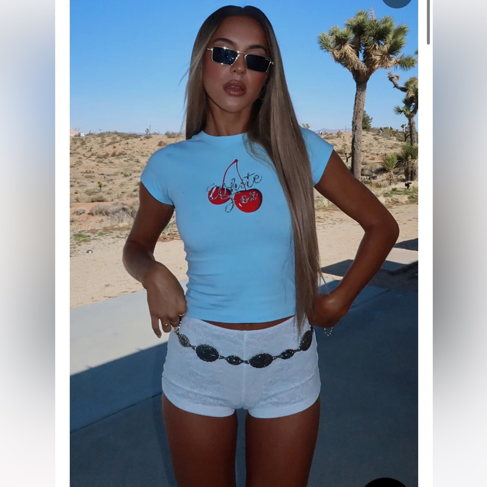 White Fox Boutique Dance The Way I Feel Lace Booty Shorts White